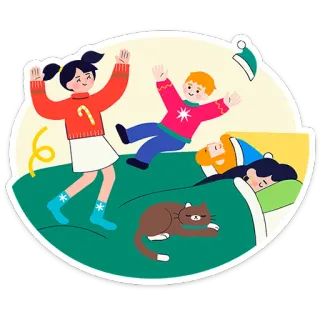 🕺 niños, Navidad, celebración, alegría, invierno, familia, gato telegram sticker