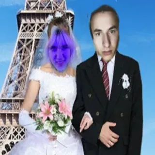 🤗 boda, novia, novio, Torre Eiffel, París, matrimonio, pareja, etiqueta telegram sticker