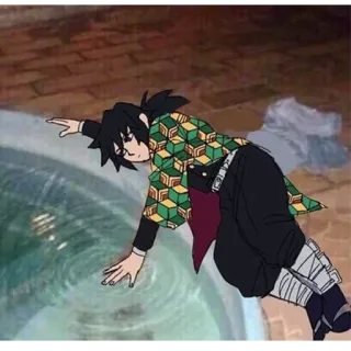🌊 Giyu Tomioka Demon Slayer อนิเมะ, ดาบพิฆาตอสูร, กิยู โทมิโอกะ, น้ำ, ตัวละคร telegram sticker