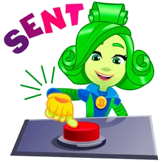 👇 SENT การ์ตูน, ปุ่ม, ผมสีเขียว, ตัวละคร, ส่ง whatsapp sticker