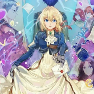 🤩 Violet Evergarden anime, character, girl, blonde, blue eyes, dress, letter, robot arm telegram sticker
