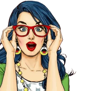 👓 femme, fille, lunettes, pop art, dessin animé, surpris, choqué, féminin telegram sticker