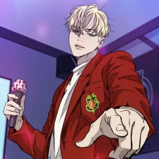 ⌚ personaje, anime, micrófono, rojo, rubio whatsapp sticker