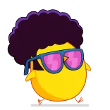 🚶‍♂ dessin animé, poulet, lunettes de soleil, oiseau, disco, animal, jaune, personnage whatsapp sticker