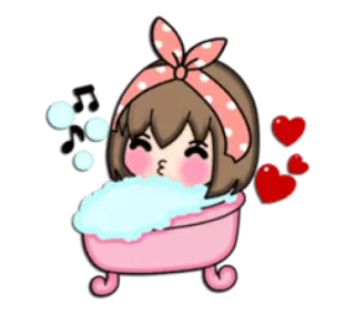 🛁 cartoon, bath, cute, hearts, music, kawaii telegram sticker