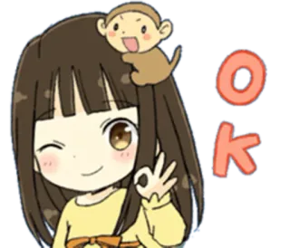 👌 OK ok, dziewczyna, małpa, kreskówka, akceptacja, słodki telegram sticker