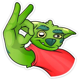 👌 goblin, verde, gesto OK, desenho animado, personagem, gesto de mão whatsapp sticker