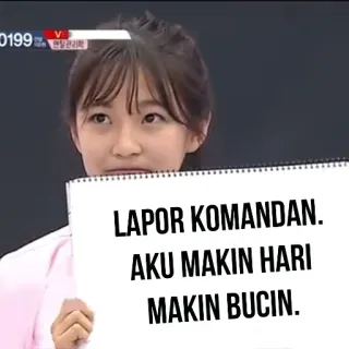 💭 LAPOR KOMANDAN.
AKU MAKIN HARI
MAKIN BUCIN. teks, bahasa indonesia, meme, tanda telegram sticker