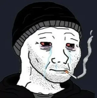 ⬛️ Fumar, Triste, Deprimido, Cigarro, Wojak, Meme telegram sticker