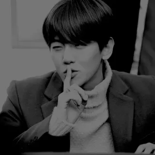 🌜 person, finger, shush, quiet, gesture, black and white, indoors telegram sticker