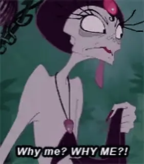 😭 Yzma The Emperor's New Groove Why me? WHY ME?! Yzma, Kuzco, l'empereur mégalo, Disney, Dessin animé, Méchant, Drôle telegram sticker