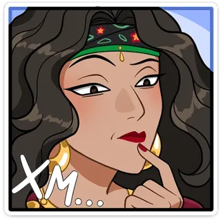 🤔 XM... 여자, 얼굴, 초상화, 생각, 사람, 머리띠, 표정 telegram sticker