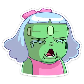 😭 zombie, pleurer, triste, dessin animé, fille, monstre telegram sticker