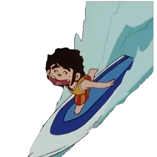🏄 surfing, cartoon, anime, water sport, wave, child telegram sticker