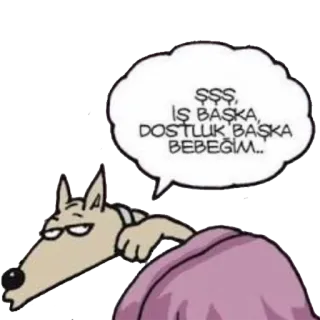 😘 $$$, IŞ BAŞKA, DOSTLUK BAŞKA BEBEĞIM.. 만화, 강아지, 말풍선, 텍스트 telegram sticker