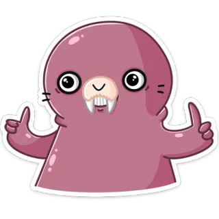 👍 Morsa, Animal, Sticker, Pulgar arriba, Dibujo animado, Mamífero, Criatura marina telegram sticker