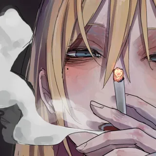 🚬 cigarette, smoking, anime, tobacco, illustration, blond hair telegram sticker