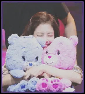 🍓 woman, care bears, cute, plush toys, cuddling, happiness, hugging telegram sticker