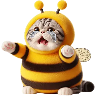 😭 แมว, ผึ้ง, สัตว์, น่ารัก, การ์ตูน, ร้องไห้, เศร้า whatsapp sticker