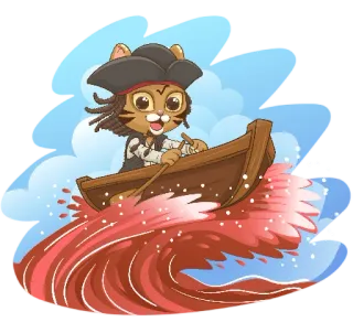 🏴‍☠️ gato, pirata, barco, dibujo animado, animal, agua, mar telegram sticker