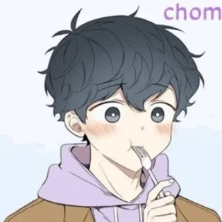 🦢 chom anime, eating, cute, cartoon, fork, snack telegram sticker