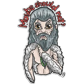 😶 Maybe should not? Cartone animato, Uomo, Capelli grigi, Barba, Pensare, Domanda whatsapp sticker