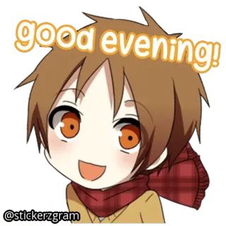 🌙 good evening! добрый вечер, вечер, приветствие, аниме, мультфильм, шарф telegram sticker
