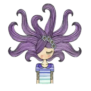 😌 ragazza, capelli, viola, fiori, tatuaggio, illustrazione telegram sticker