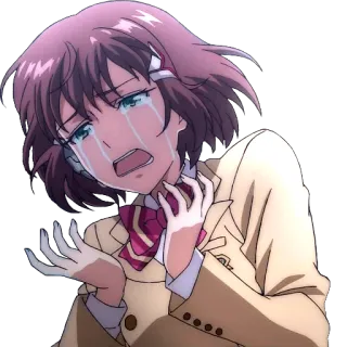 😭 anime, pleurer, fille, triste, larmes, uniforme telegram sticker