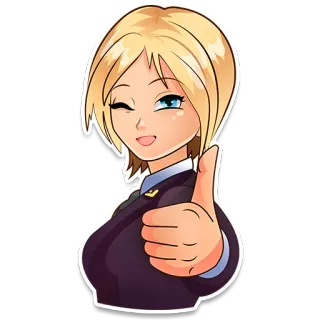 👍 ragazza anime, uniforme militare, pollice in su, donna, cartone animato whatsapp sticker