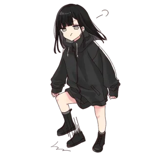 🖤 Chica anime, Sudadera con capucha, Negro, Lindo, Dibujos animados, Animación, Estilo telegram sticker