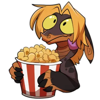 🙂 lucertola, cartone animato, popcorn, cibo, guardando, film, animale whatsapp sticker