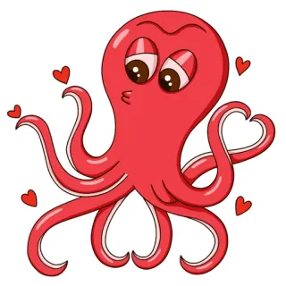 😘 章鱼, 卡通, 爱, 心, 动物, 可爱, 贴纸 telegram sticker