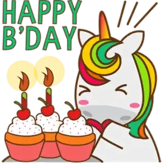 🎊 HAPPY B'DAY birthday, unicorn, cupcakes, celebration, happy whatsapp sticker