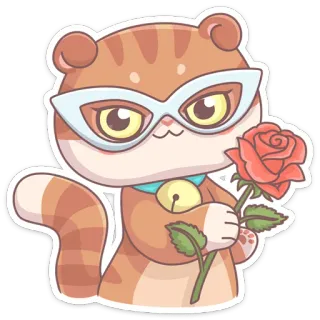 🌹 кот, стикер, роза, очки, милый, животное, каваий, мультфильм telegram sticker