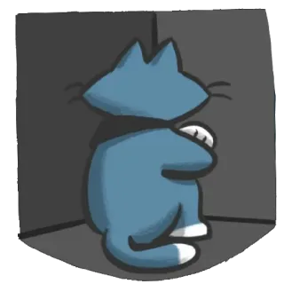 😔 gato, triste, dibujos animados, azul, animal, esquina telegram sticker