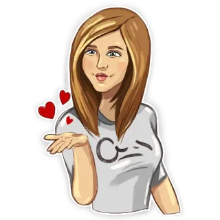 💋 mujer, corazones, beso, dibujos animados, pegatina whatsapp sticker