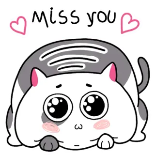 🤗 MISS YOU แมว, คิดถึง, น่ารัก, หัวใจ, การ์ตูน, คาวาอิ telegram sticker