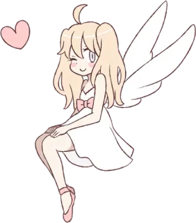 😉 anjo, fofo, desenho animado, asas, coração telegram sticker