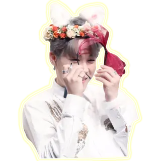 🙉 personne, oreilles de chat, couronne de fleurs, sourire, mignon, autocollant telegram sticker