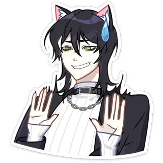 😓 애니메이션, 고양이 귀, 능글, 불안, 고양이소년, 스티커 telegram sticker