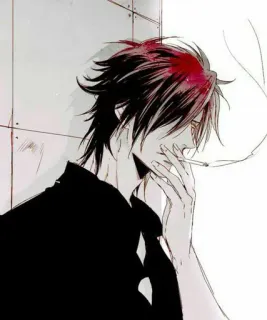 🚬 anime, fumare, sigaretta, capelli rossi, camicia nera, pensieroso telegram sticker