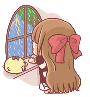 🌧 Mädchen, Cartoon, Fenster, Regen, Ente, Süß, Anime telegram sticker