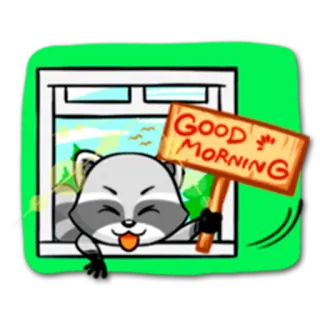 ⛅ GOOD MORNING raton laveur, bonjour, animal, mignon, fenêtre, salutation whatsapp sticker