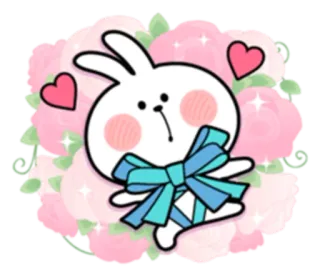 🎁 lapin, mignon, dessin animé, animal, nœud, cœurs, fleurs telegram sticker