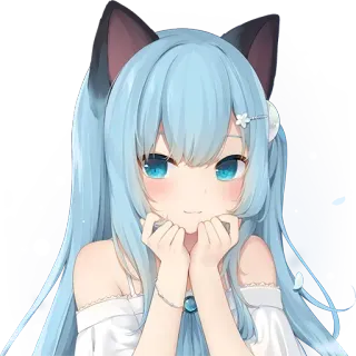 ☺️ Anime, Orecchie da gatto, Carino, Capelli blu, Ragazza, Cartone animato telegram sticker