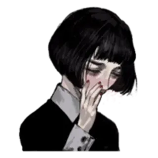 🫣 mulher, triste, chorando, luto, ilustração, anime telegram sticker