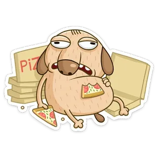 😍 Pizza cane, pizza, cibo, cartone animato, divertente, animale, mangiare whatsapp sticker