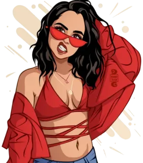 🤪 mujer, rojo, gafas de sol, dibujos animados, sexy telegram sticker