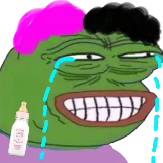 🍼 meme, Pepe, chorando, mamadeira, cultura da internet, desenho animado whatsapp sticker